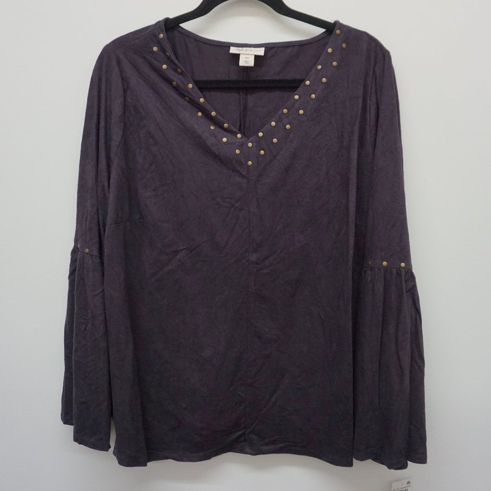 Style&Co Womens Top 2X Plus Size Embellished Faux Suede Blouse Top Dark Grape 2X
